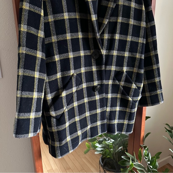 Derek Lam 10 Crosby Plaid Cocoon Coat Women's 4 Navy and Yellow Wool Blend Lined - Picture 5 of 12